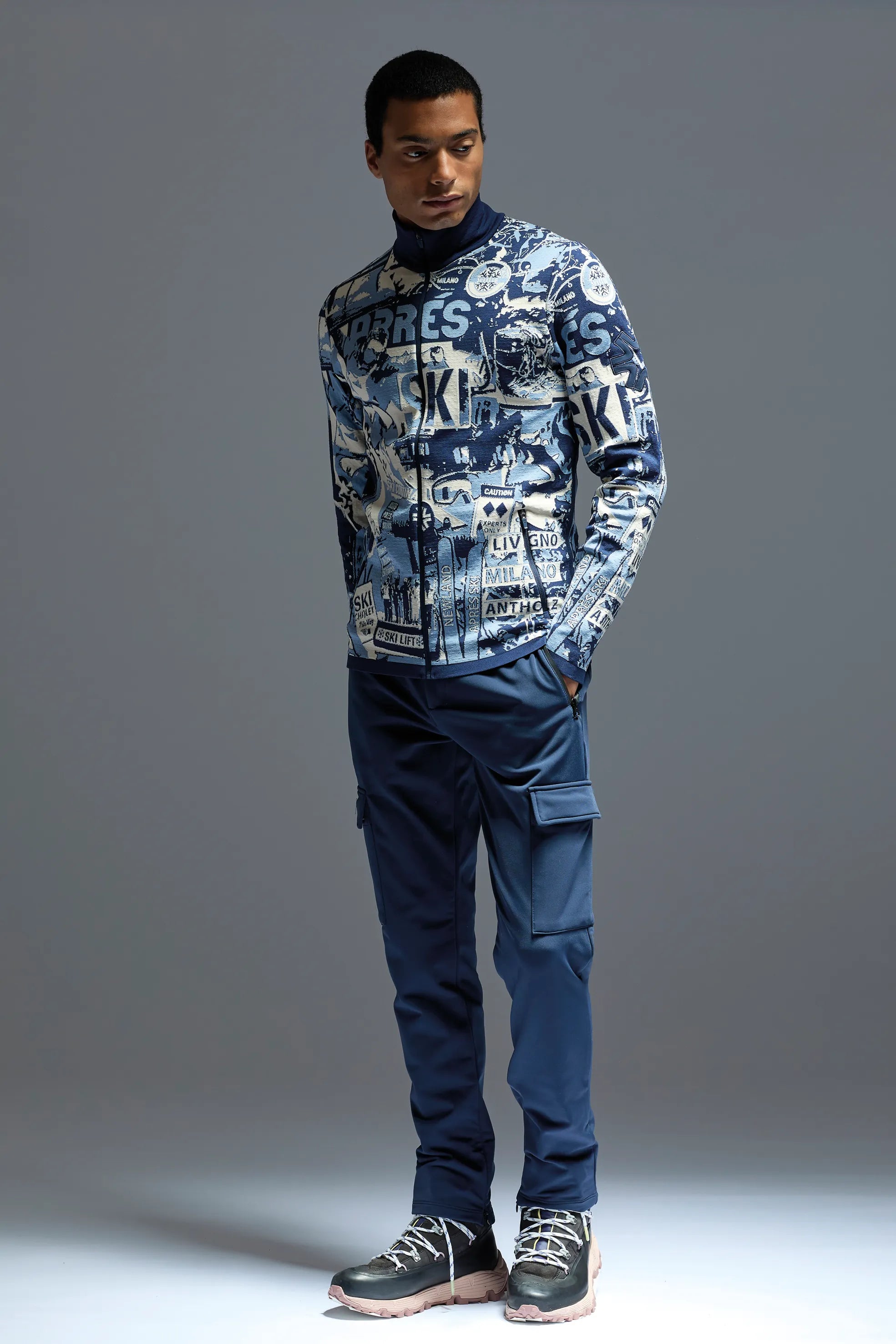 Męski golf rozpinany granatowy Etna