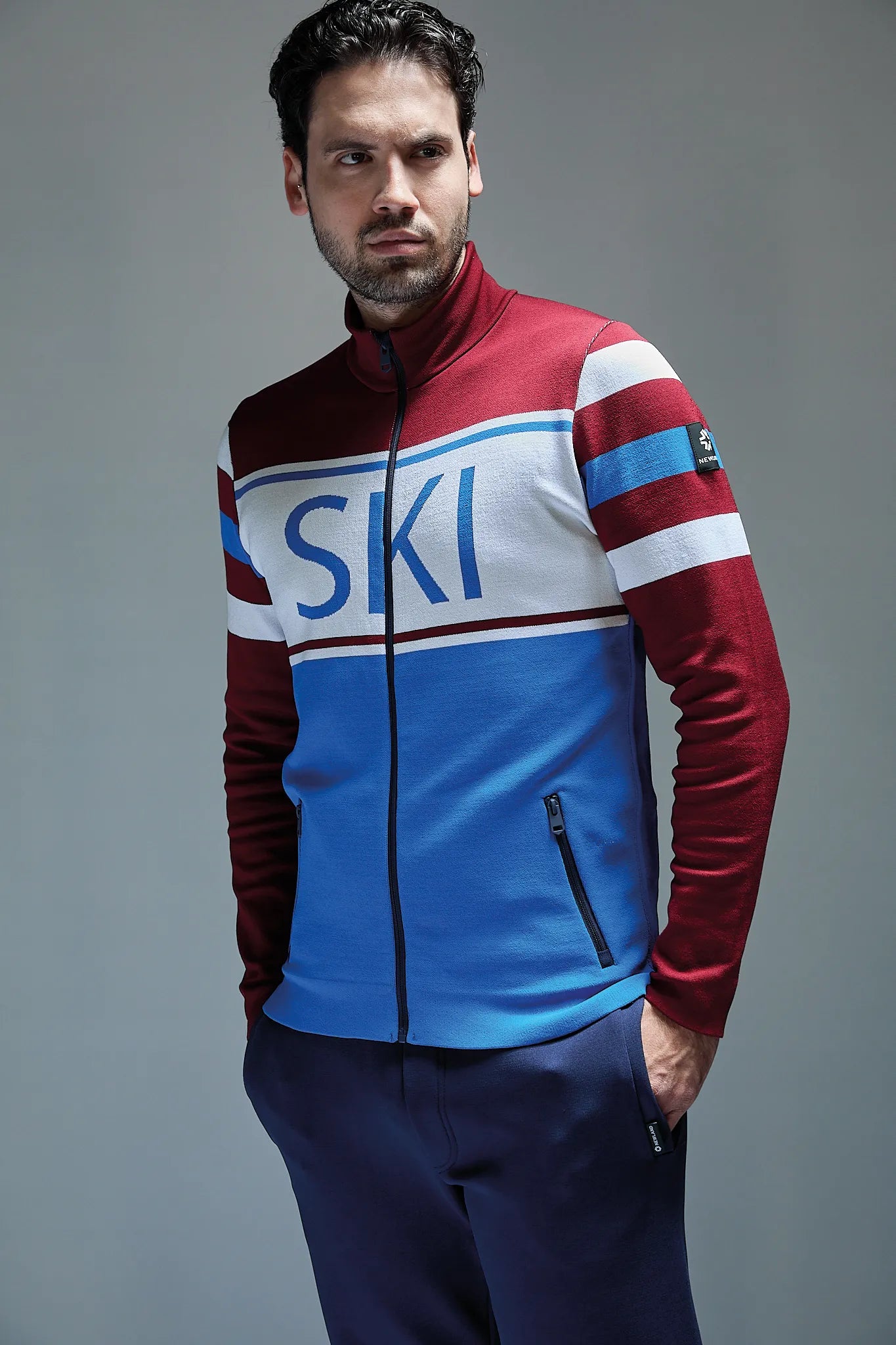 Męski golf rozpinany niebieski Mont-Tremblant