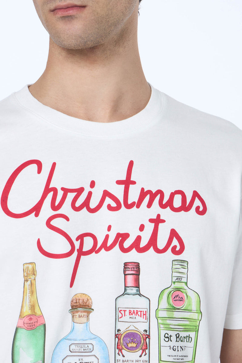 Tシャツ・カットソー MC2 Saint Barth T-shirt with chest print (TSHM001 04987H) Men's Cotton T-Shirt with 'Gin Tonic Obsessed' Embroidery on