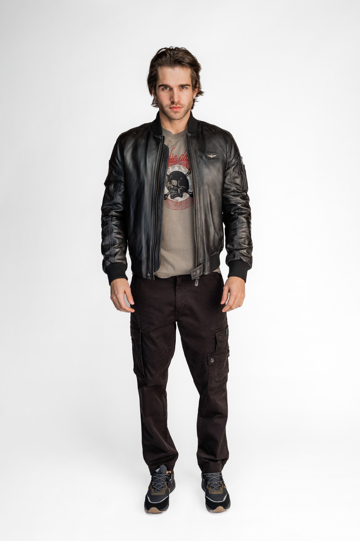 Men's leather bomber jacket