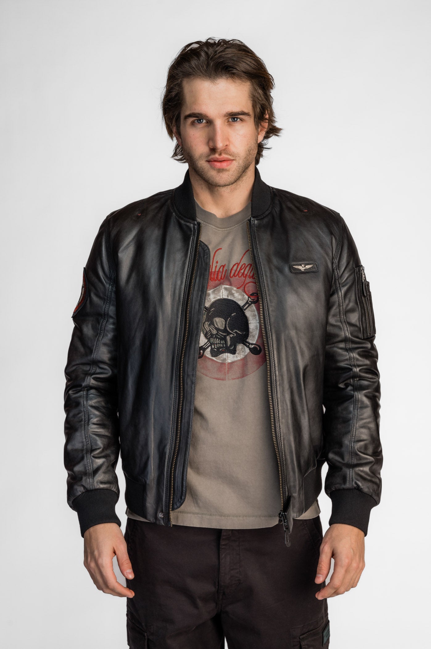 Men's leather bomber jacket