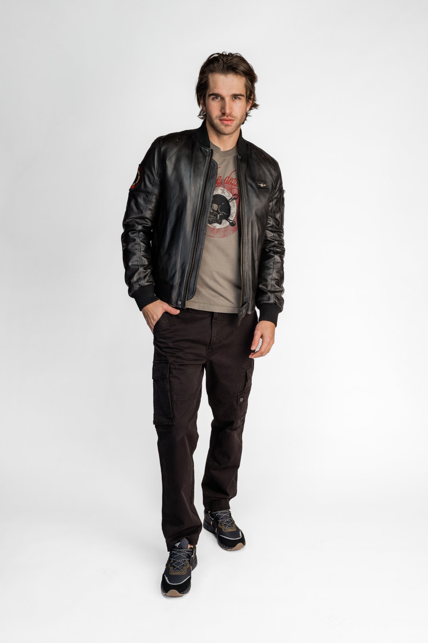 Men's leather bomber jacket