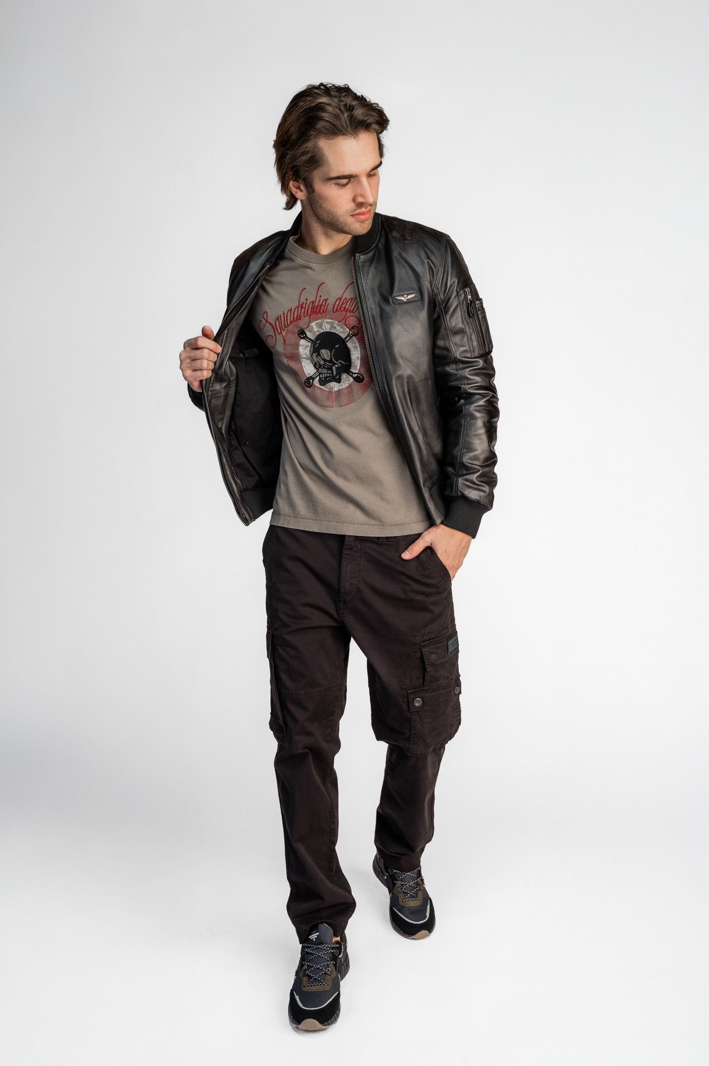 Men's leather bomber jacket