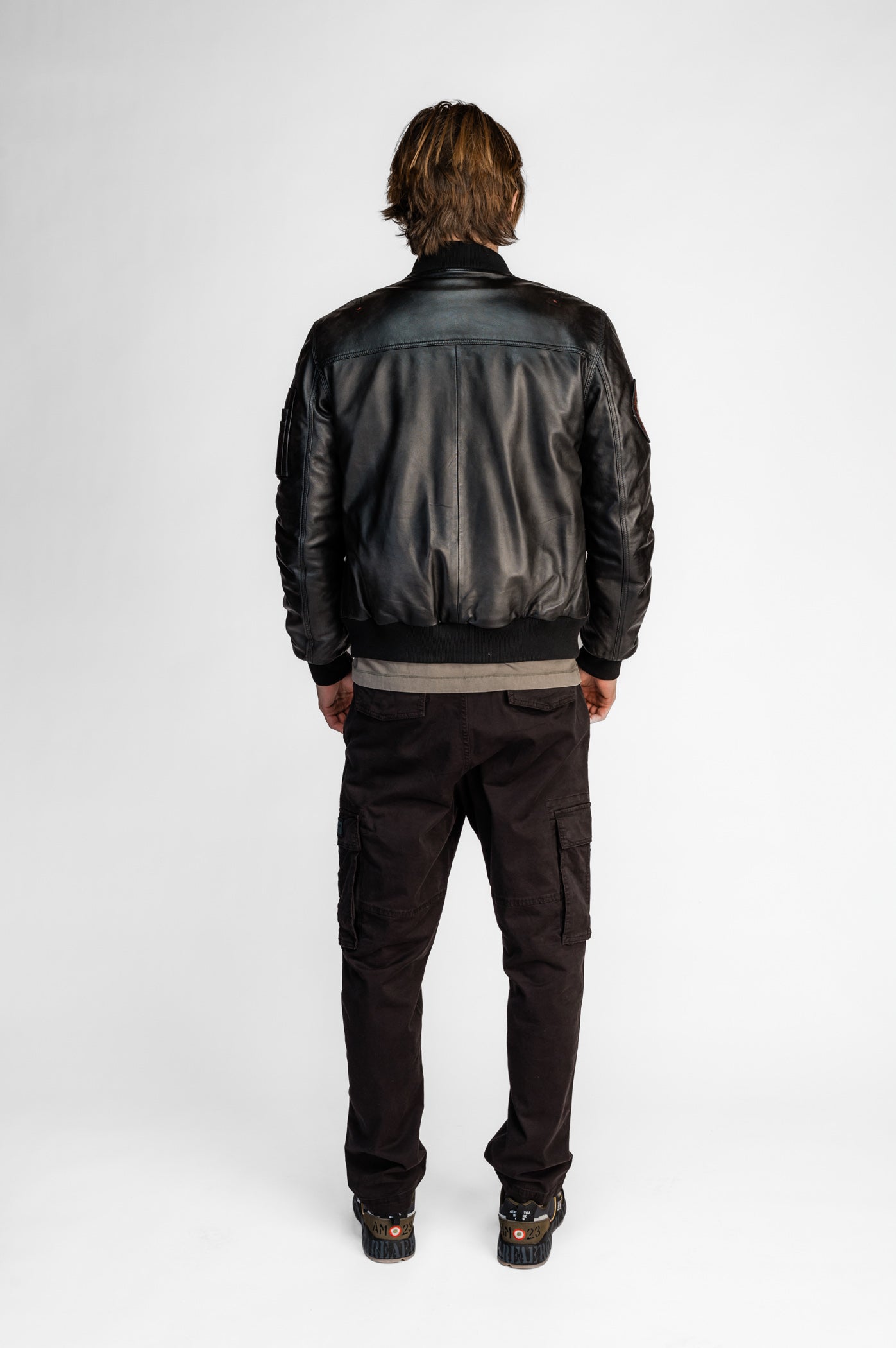 Men's leather bomber jacket