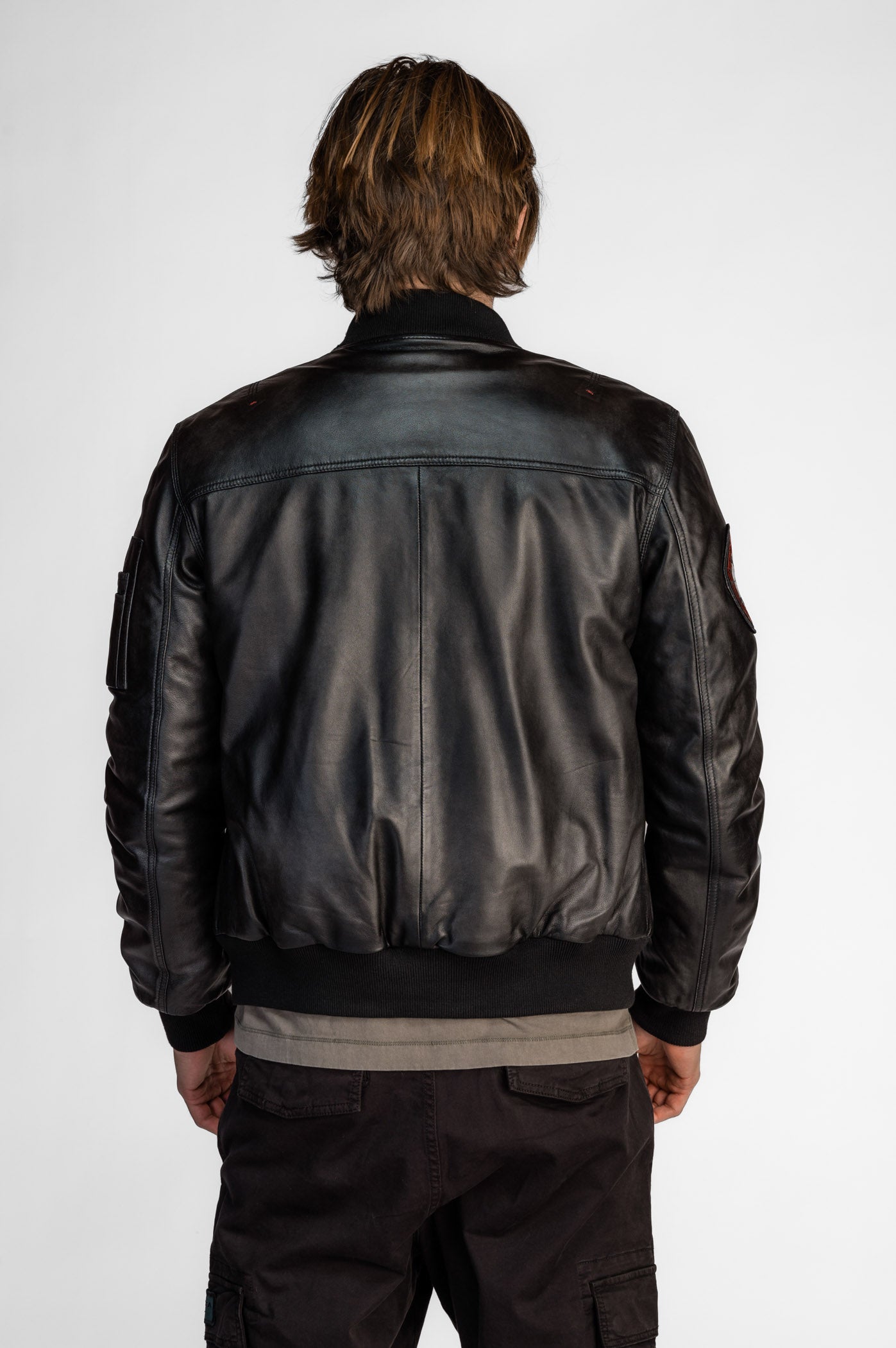 Men's leather bomber jacket