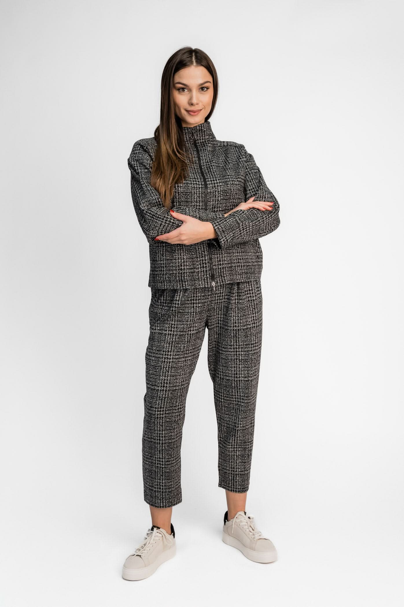 Spodnie damskie Check Jacquard Pleated Pants