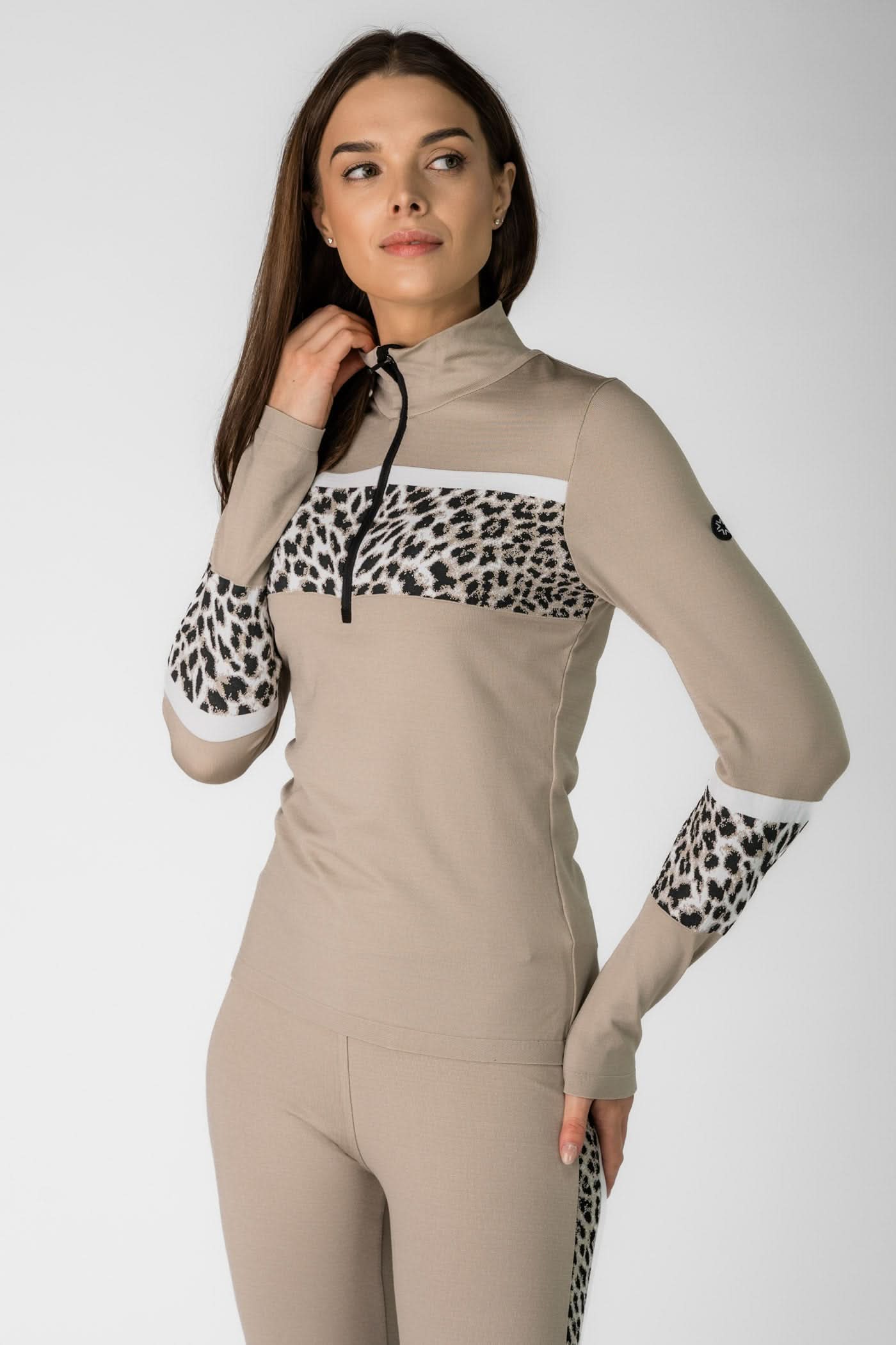 Damski golf 1/2 zip w print zwierzęcym Garmisch