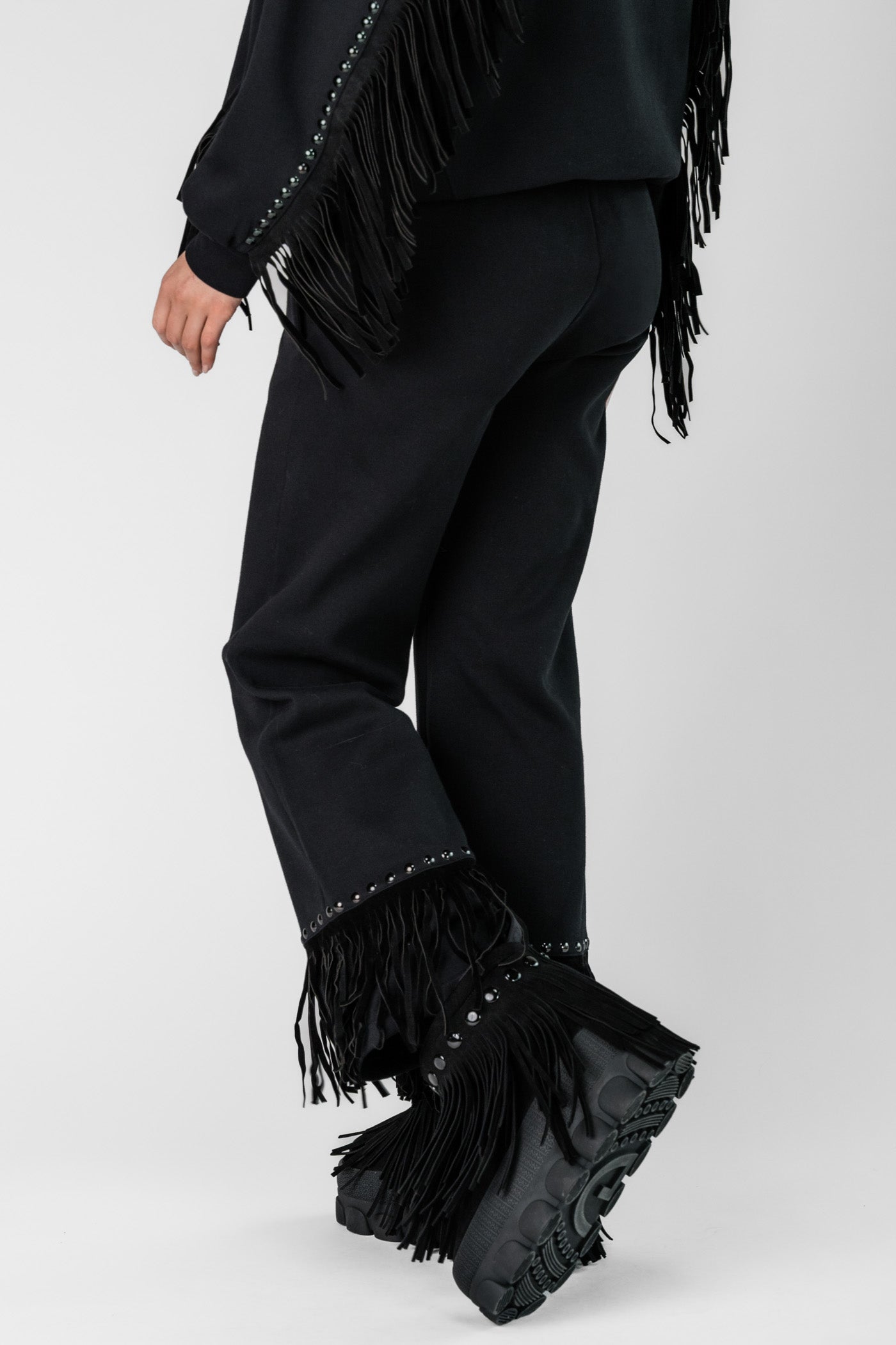 REIGN wide leg track pant black fringe pants