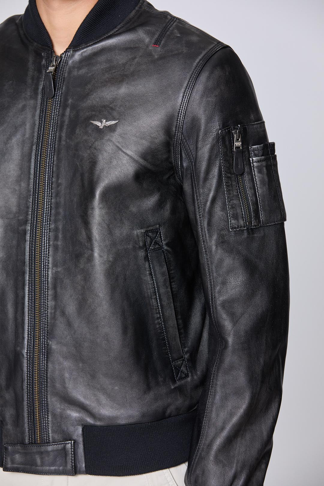 Men's leather bomber jacket
