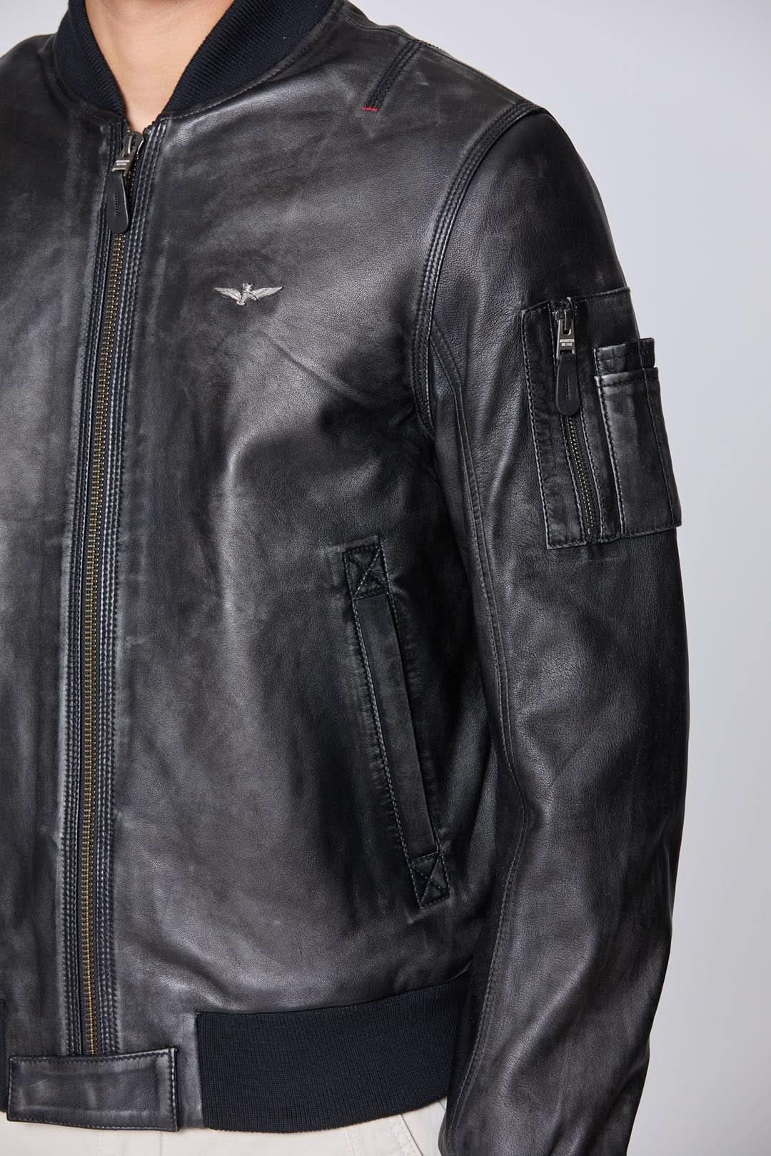 Men's leather bomber jacket