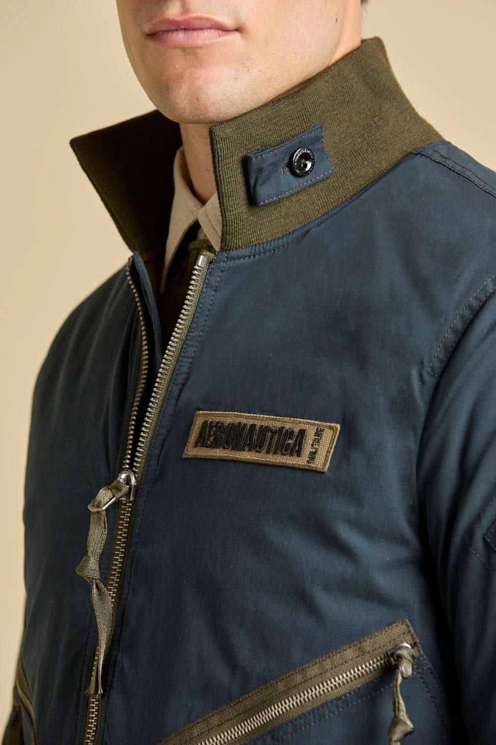 Navy blue military bomber jacket