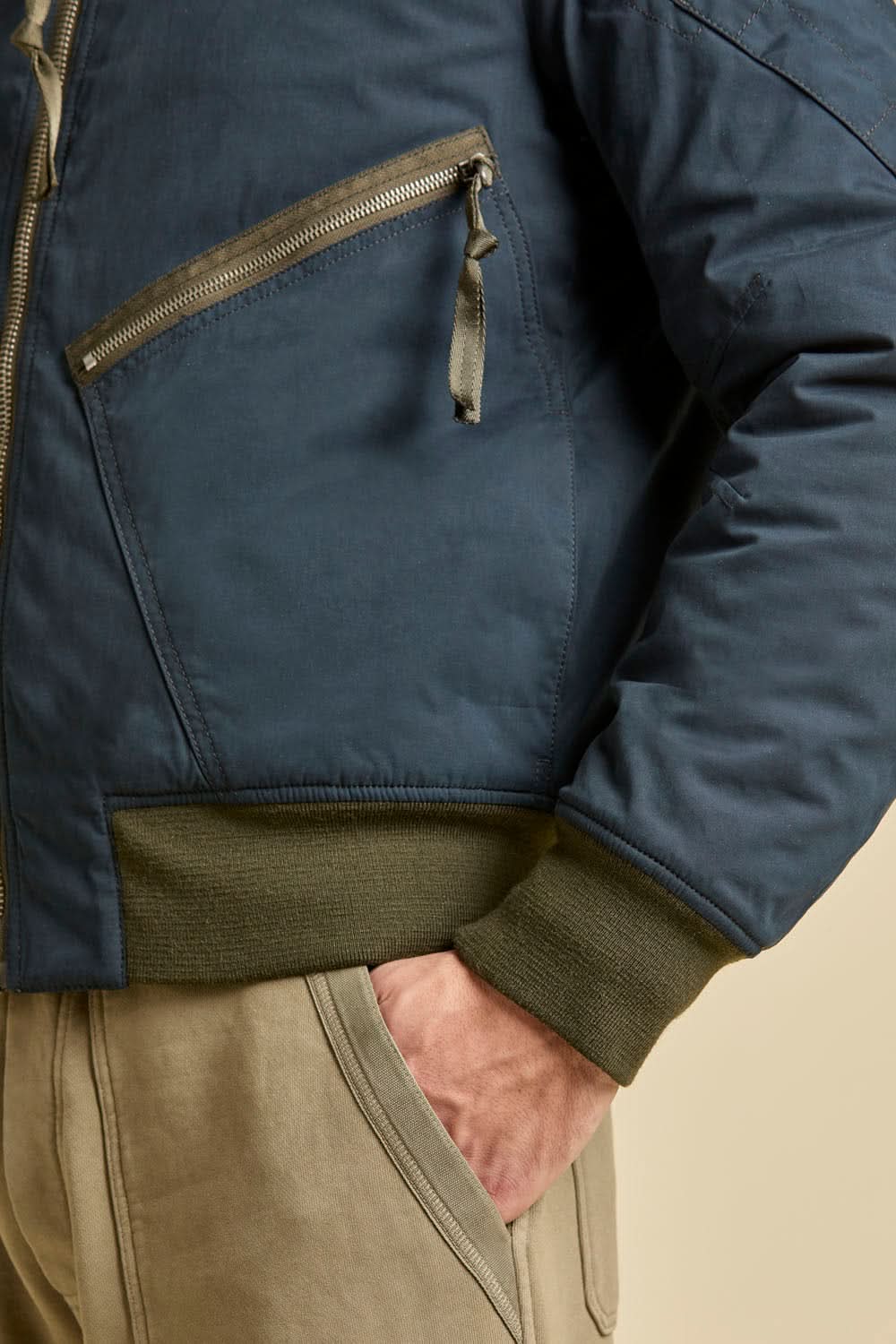 Navy blue military bomber jacket