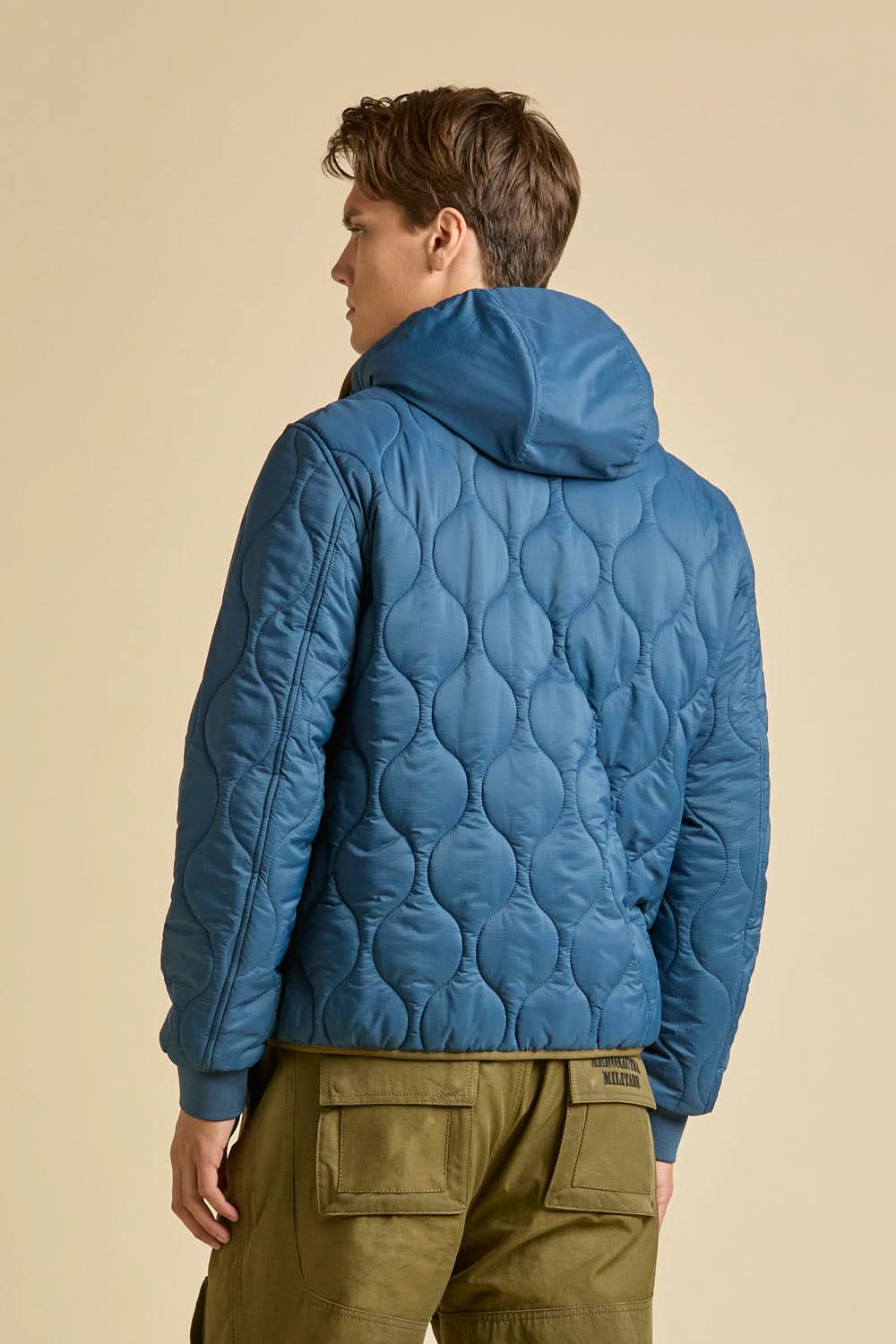 Avio blue quilted jacket with hood