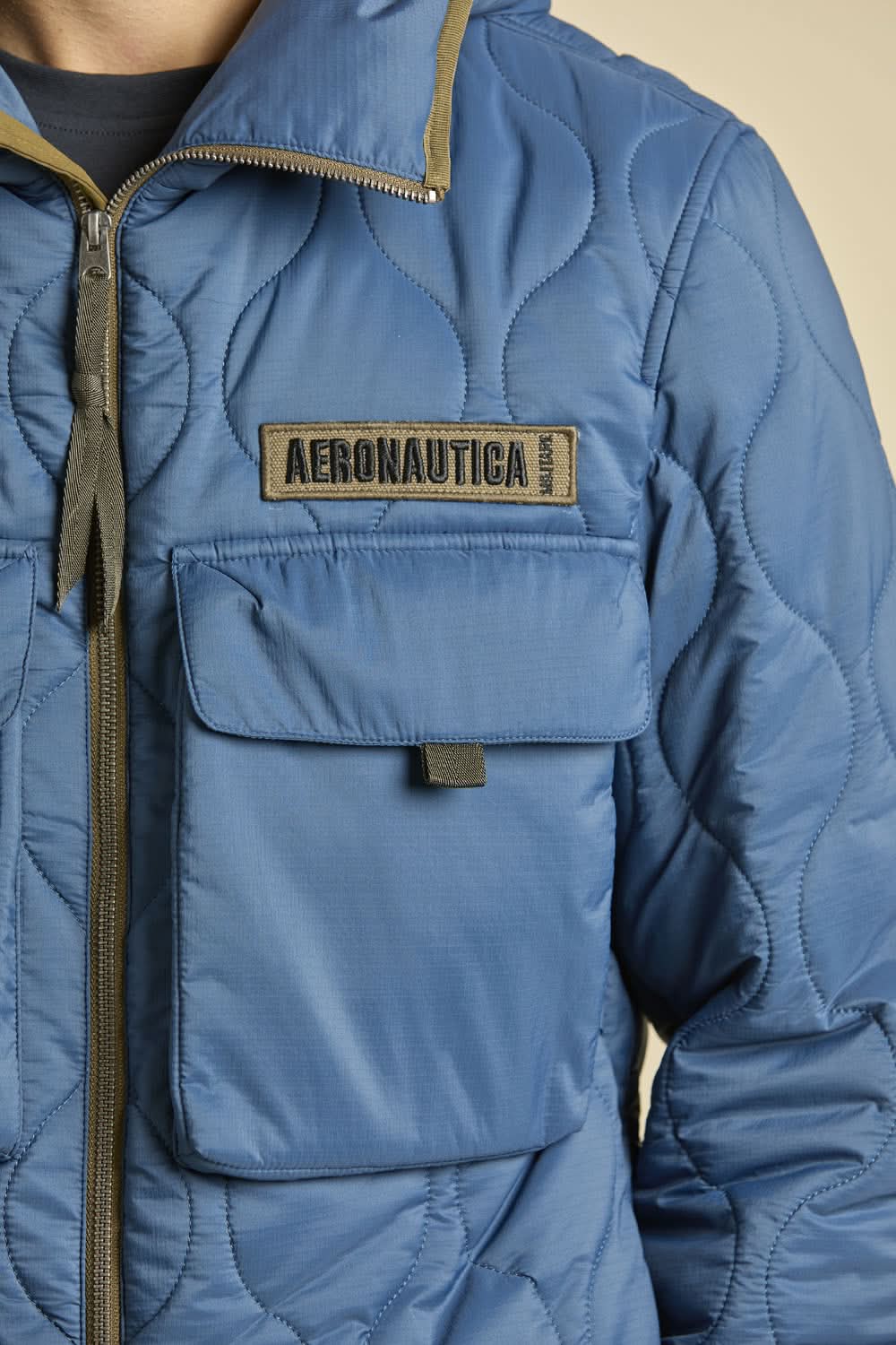 Avio blue quilted jacket with hood