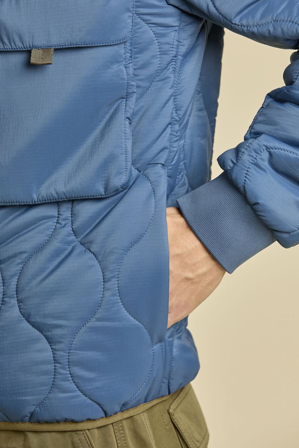Avio blue quilted jacket with hood