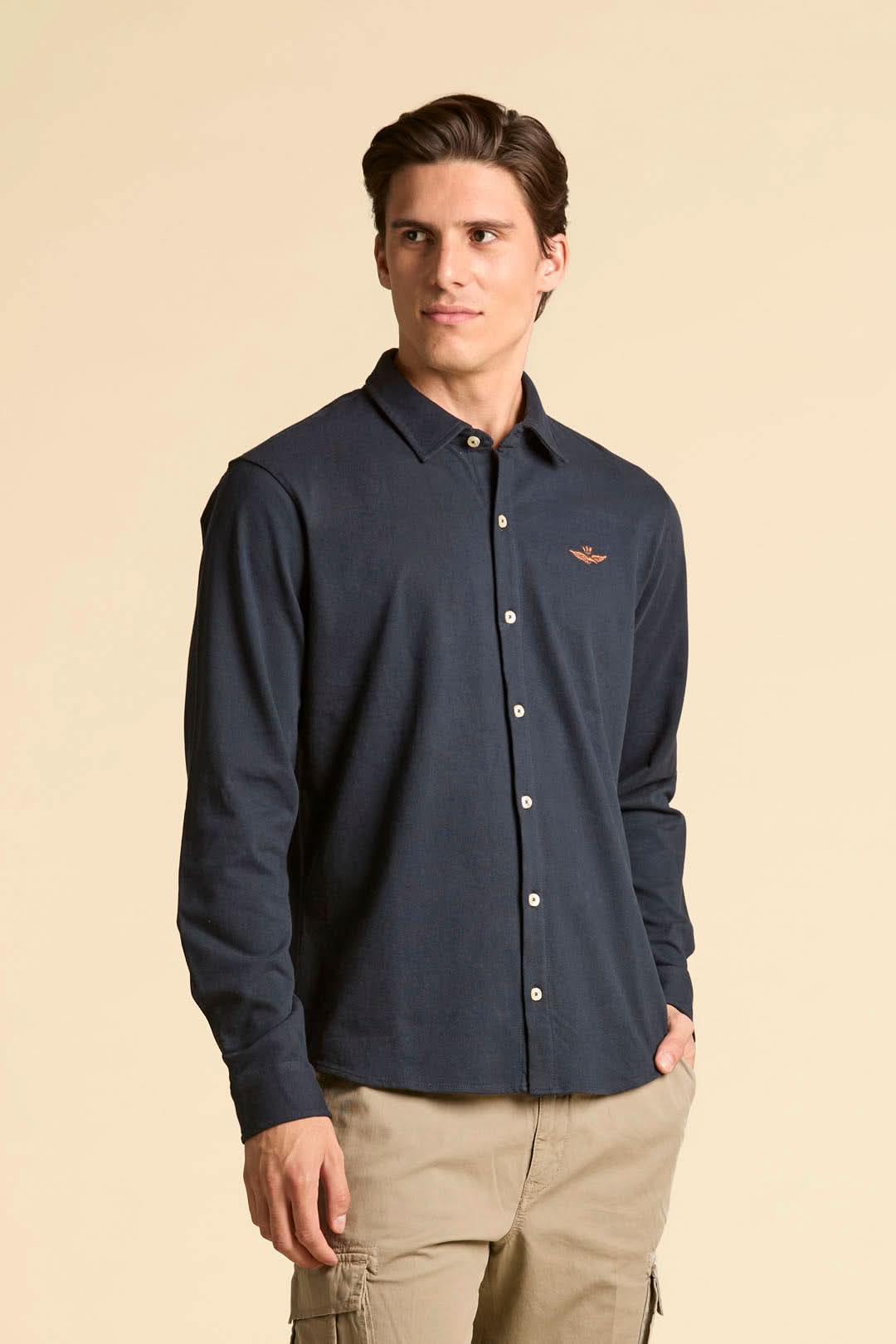 Navy blue long-sleeved shirt