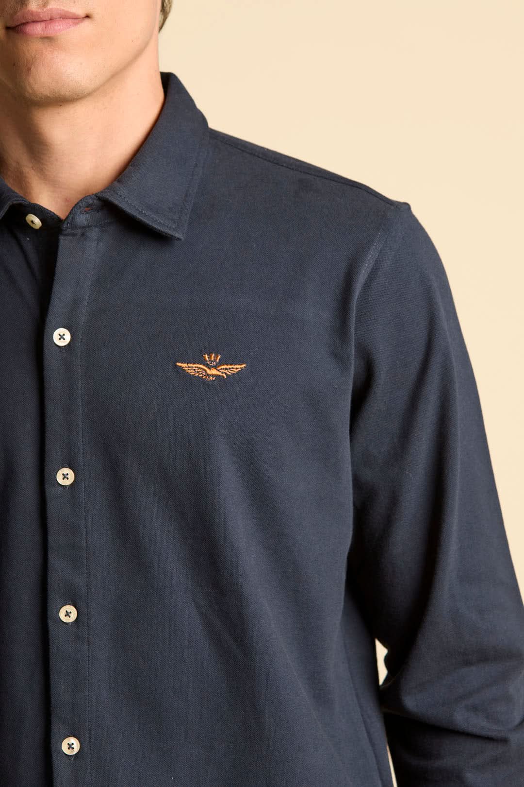 Navy blue long-sleeved shirt