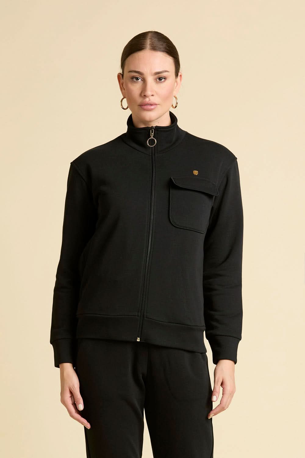 Black zip-up sweatshirt with pocket