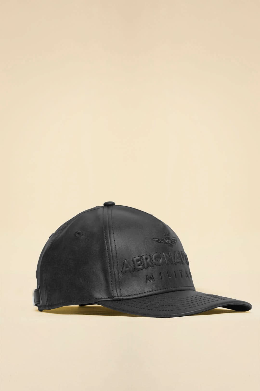 Black eco-leather cap with logo