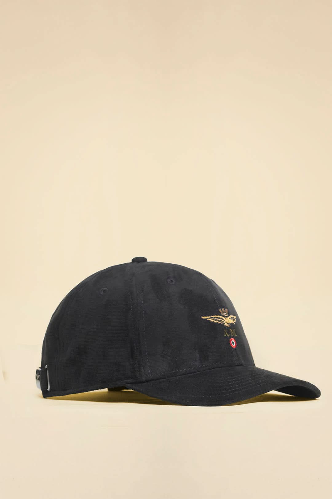 Black suede effect cap with logo