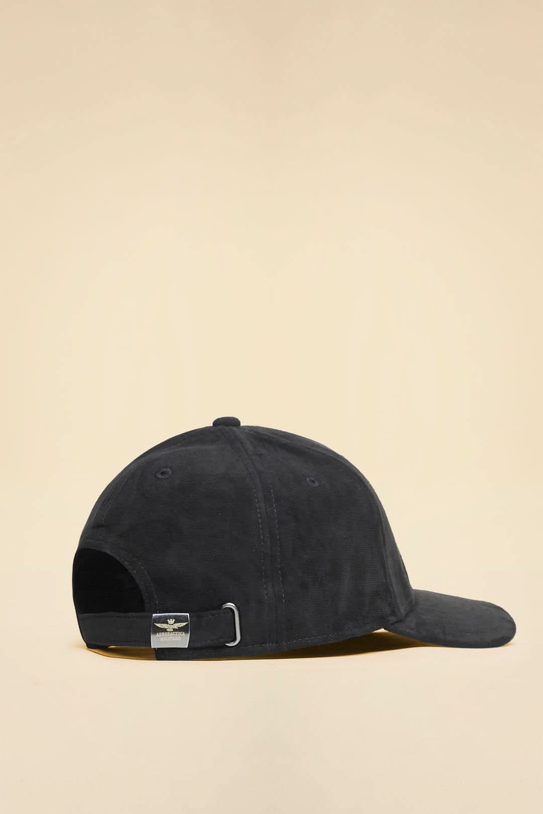 Black suede effect cap with logo