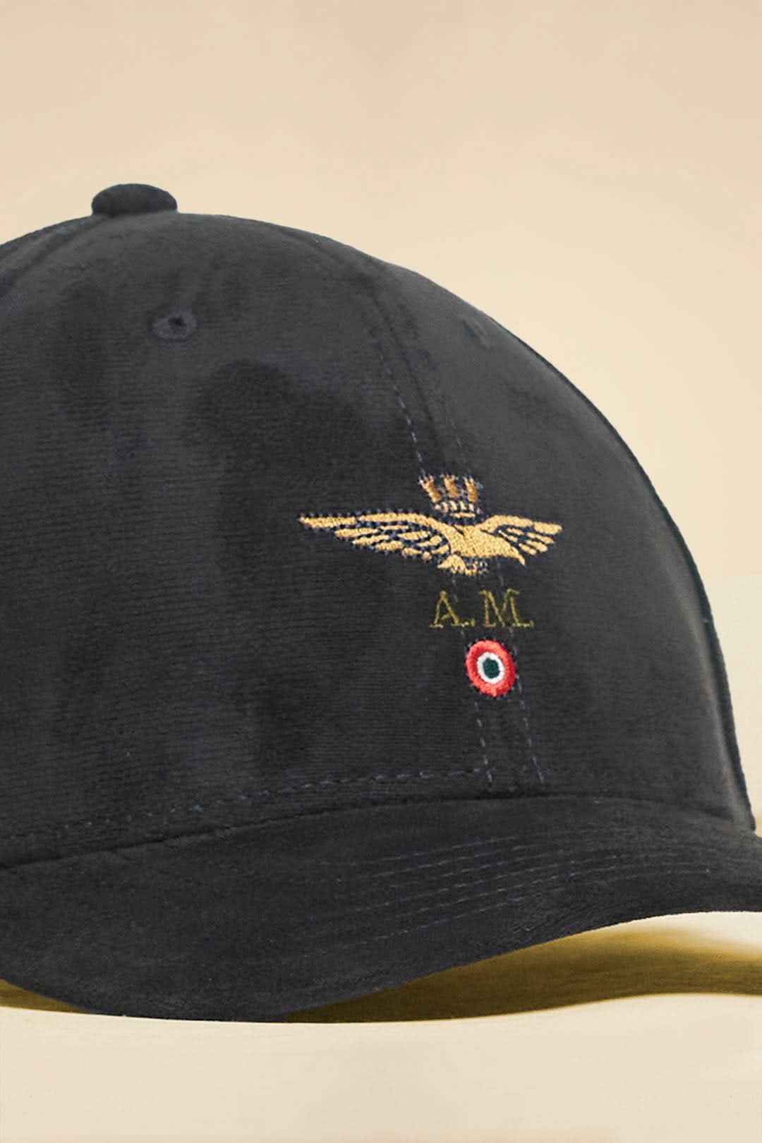 Black suede effect cap with logo