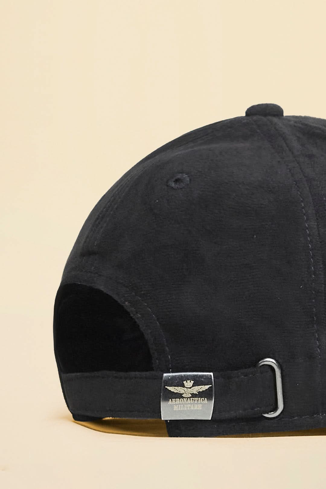 Black suede effect cap with logo