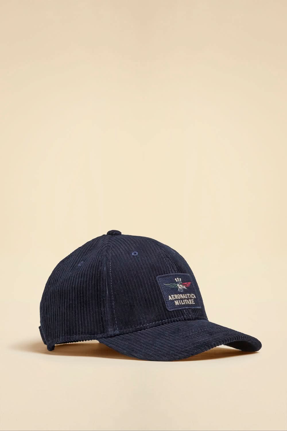 Navy blue ribbed velvet cap with eagle