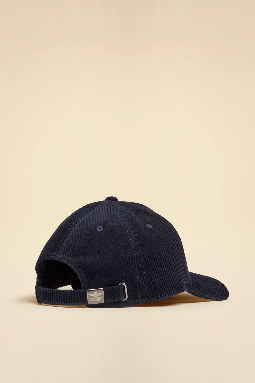 Navy blue ribbed velvet cap with eagle