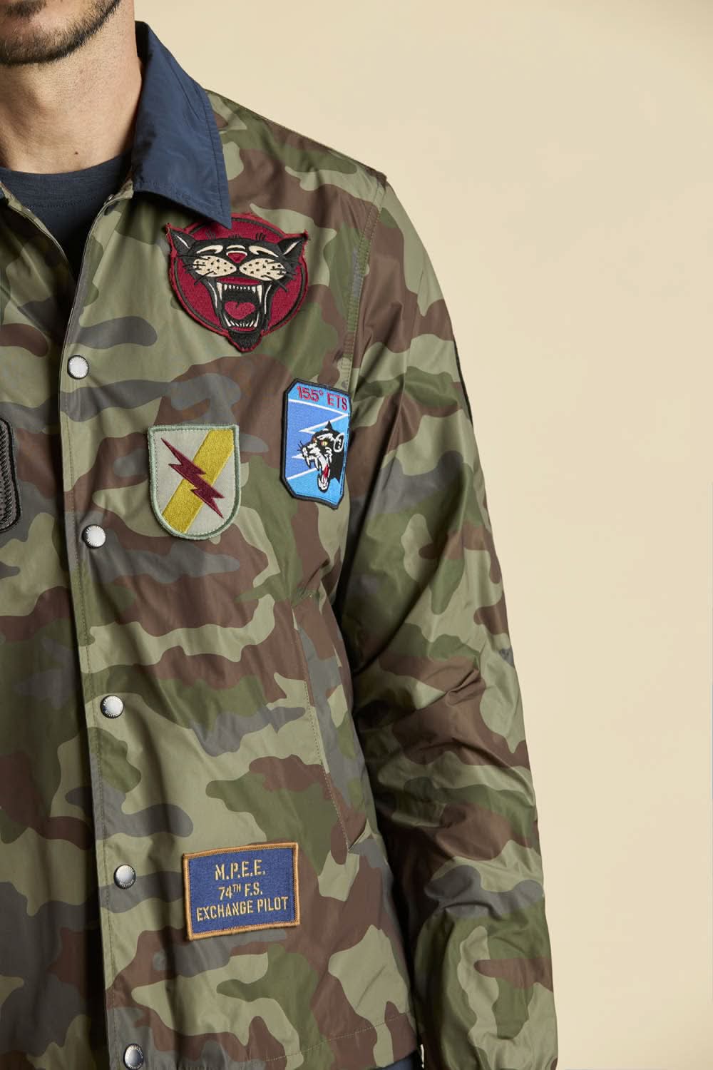 Men's camo packable coach jacket