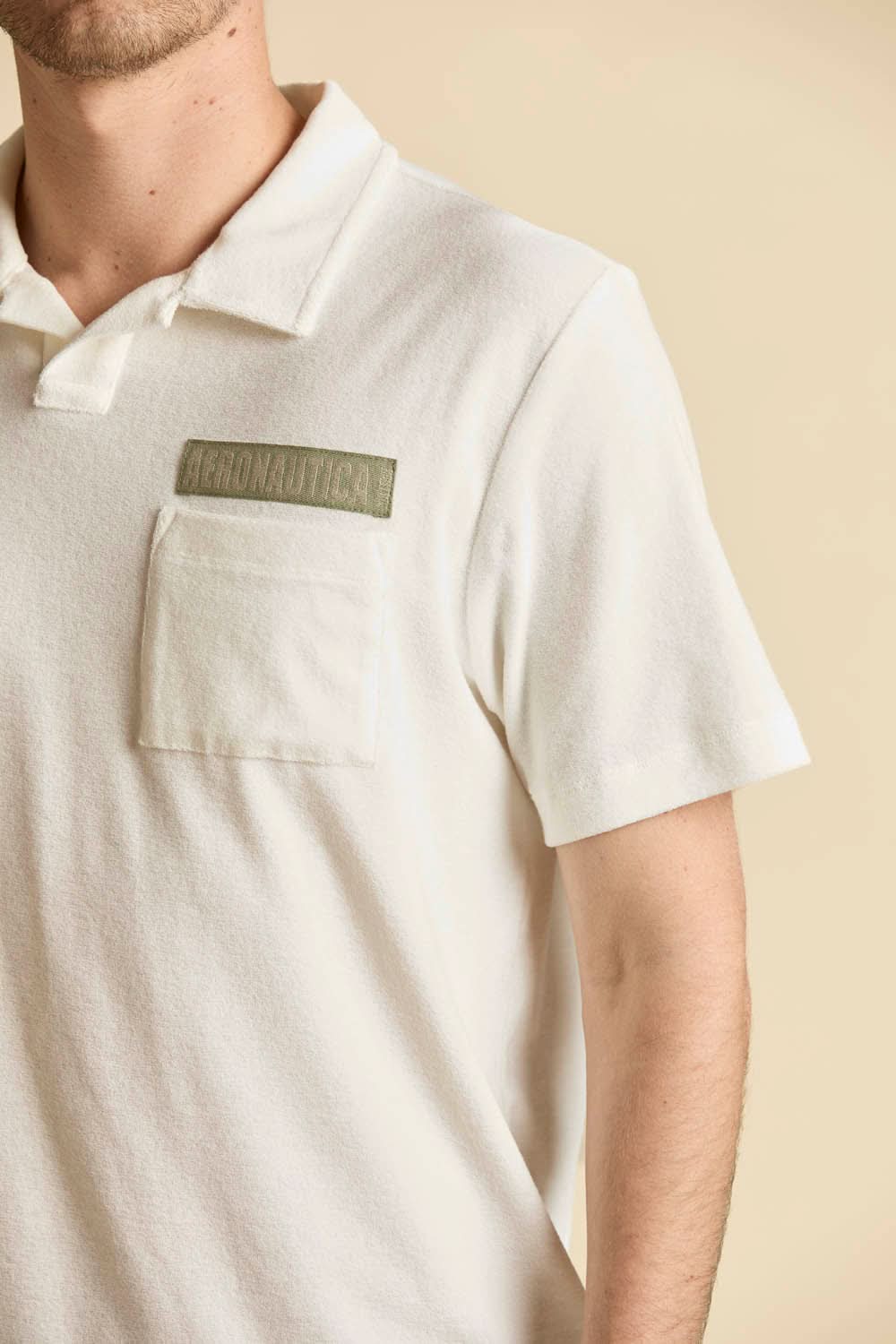 White terry cotton Polo shirt with a pocket