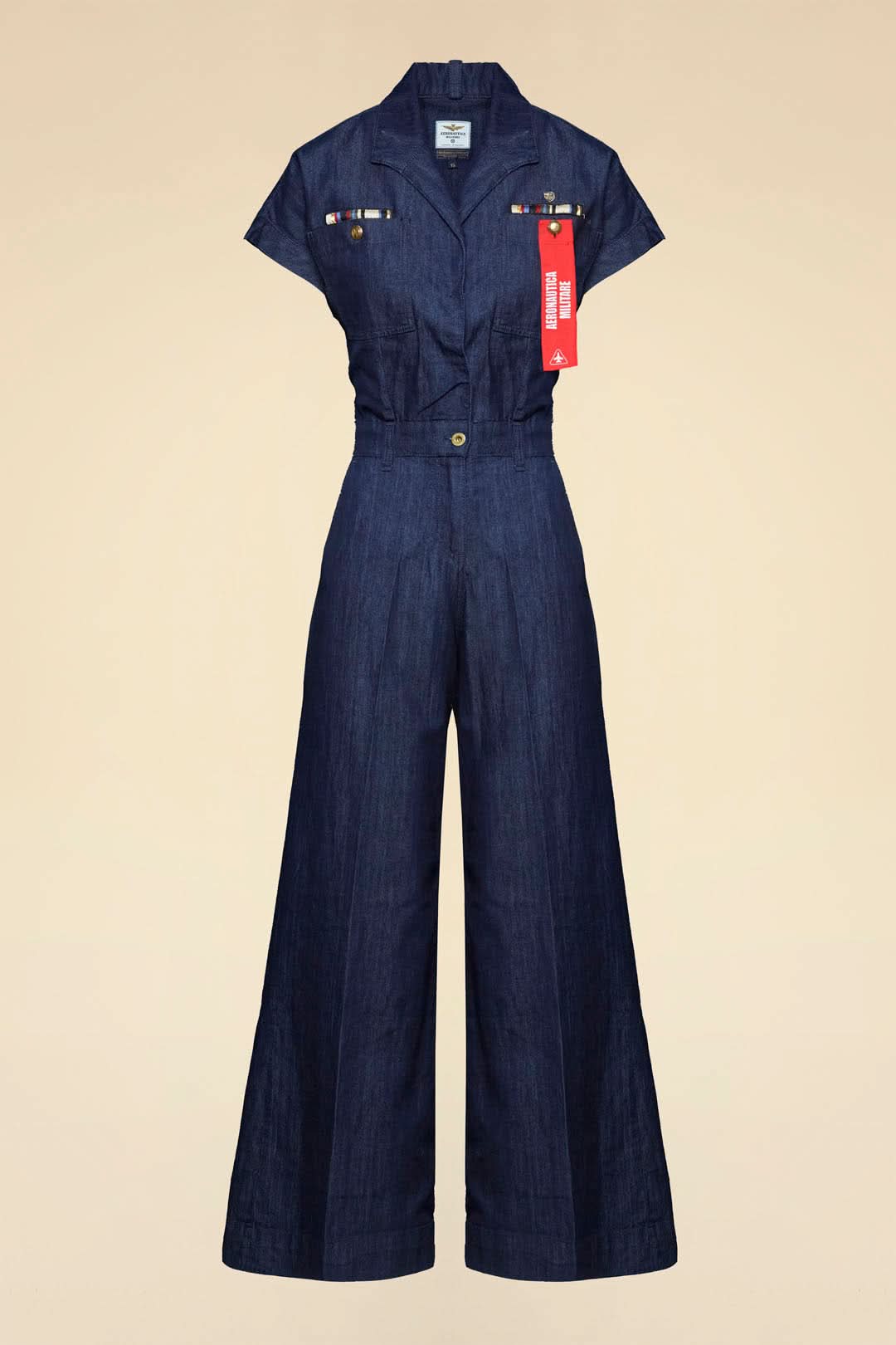 Kombinezon jeansowy z nogawką palazzo – chambray