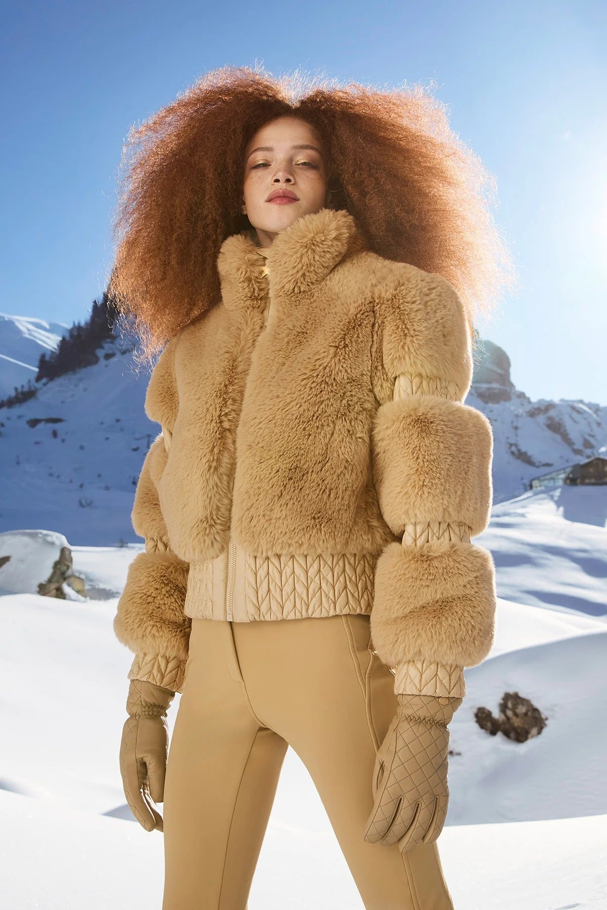 FURRY fur ski jacket brown