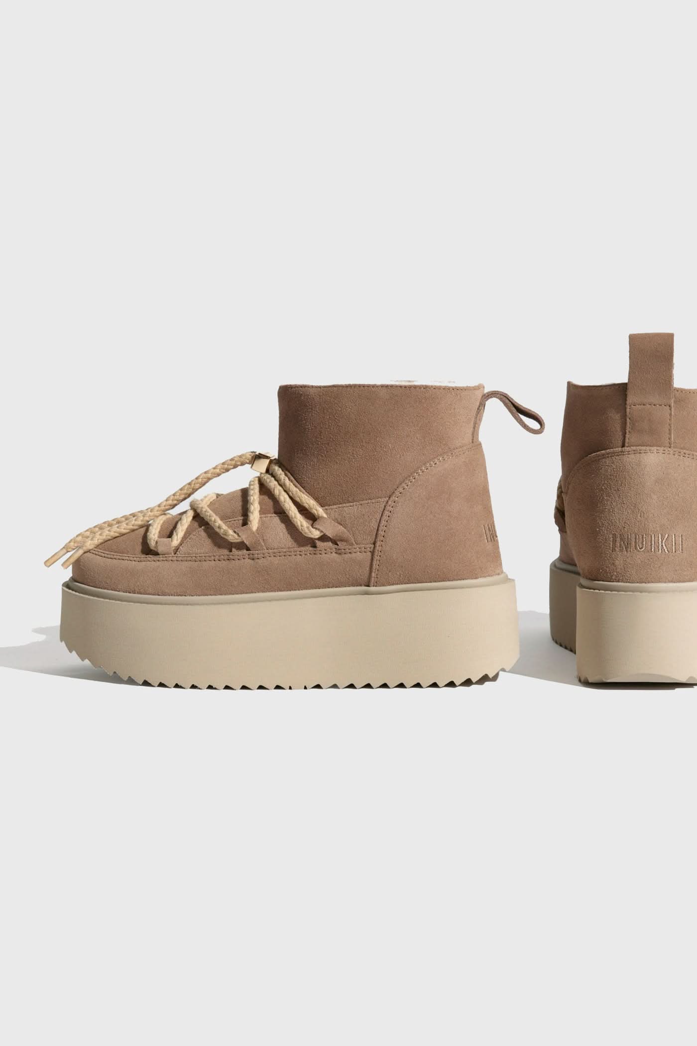 Beige Leather Classic Low Platform Winter Boots