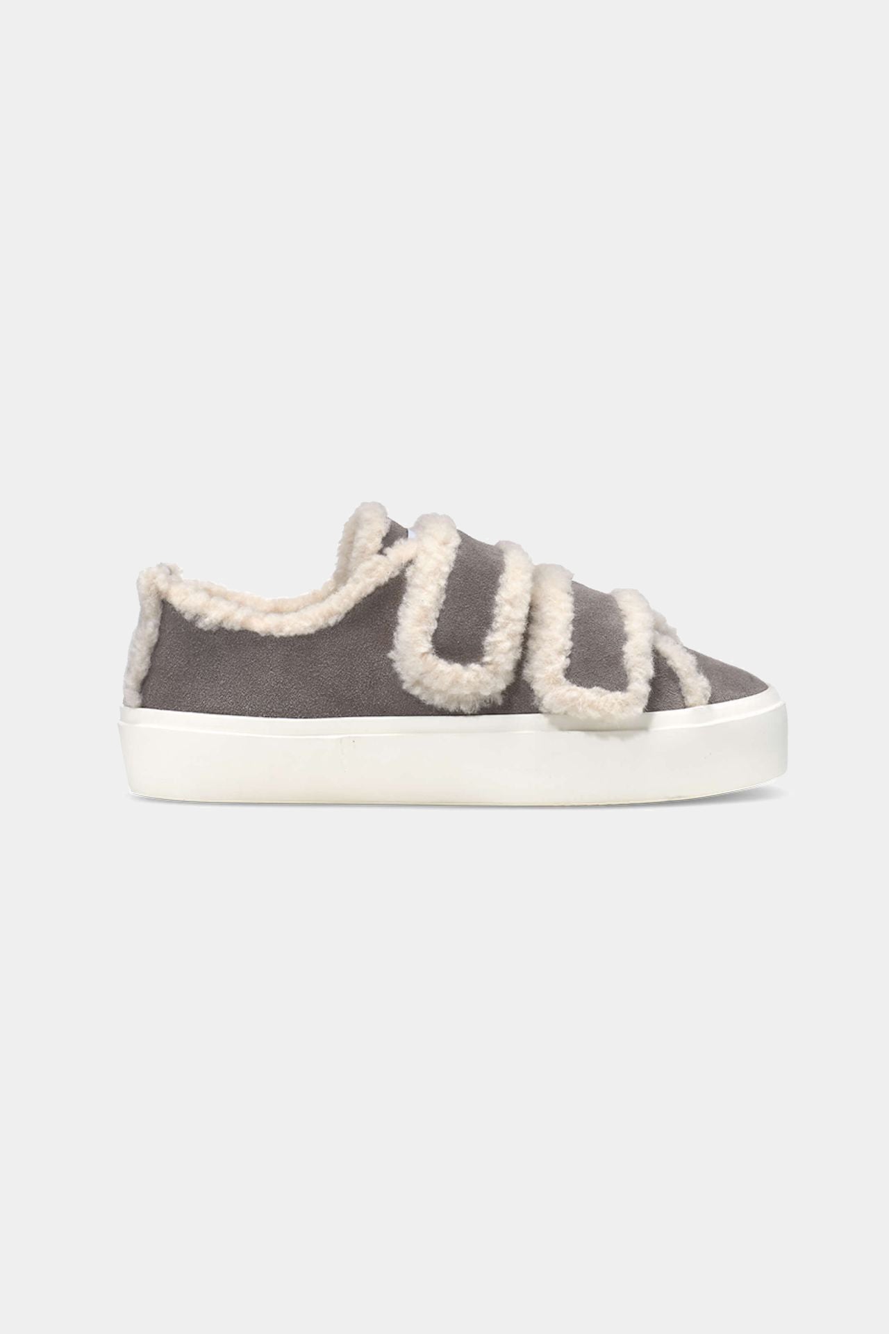 Szare skórzane sneakersy zimowe Shearling Low Velcro