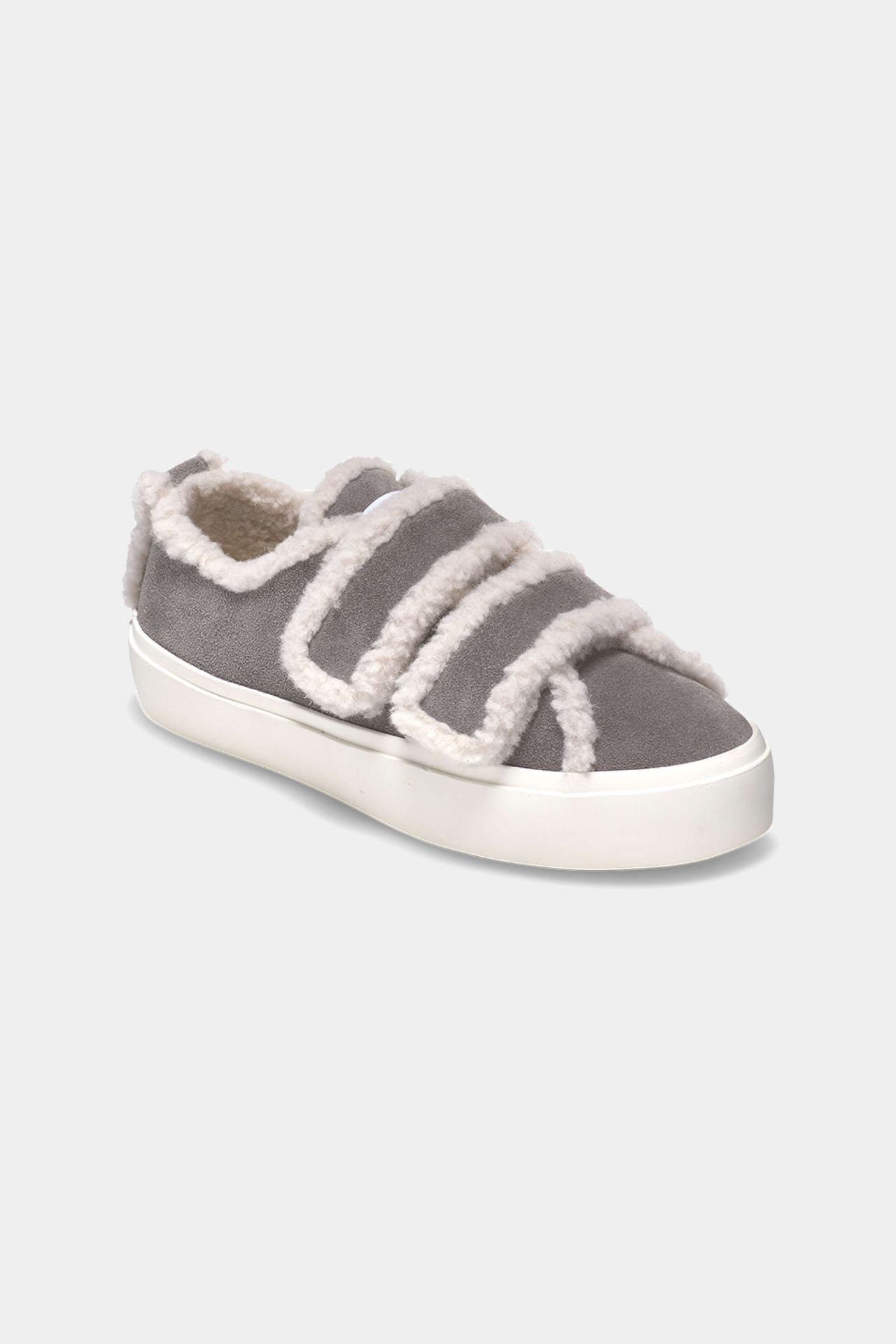 Szare skórzane sneakersy zimowe Shearling Low Velcro