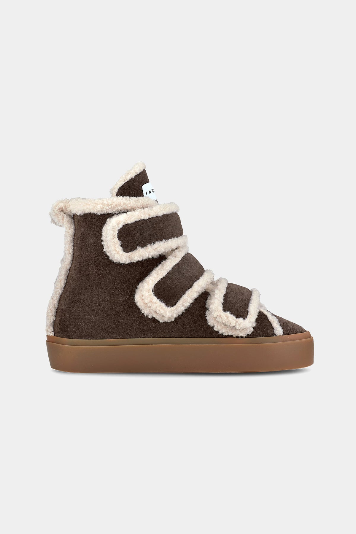 Ciemnobrązowe buty na koturnie SHEARLING VELCRO WEDGE