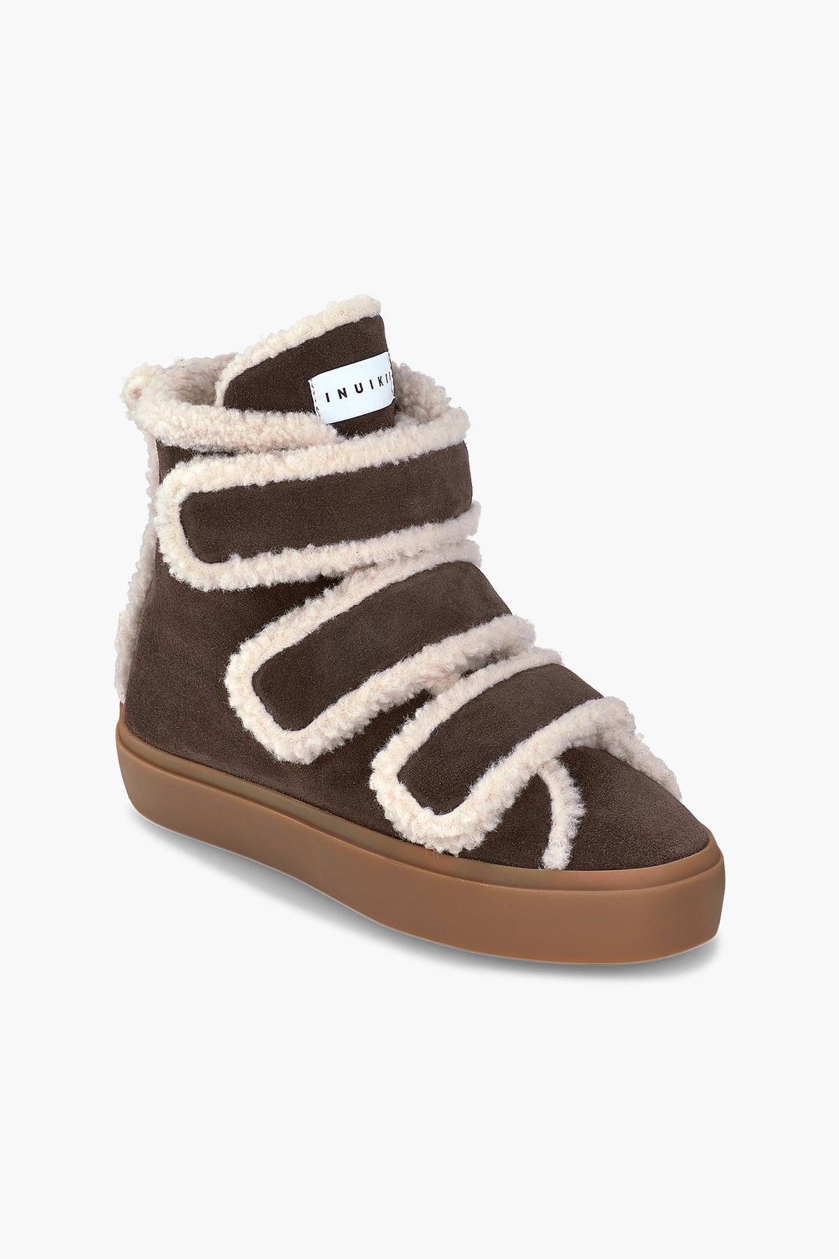 Ciemnobrązowe buty na koturnie SHEARLING VELCRO WEDGE