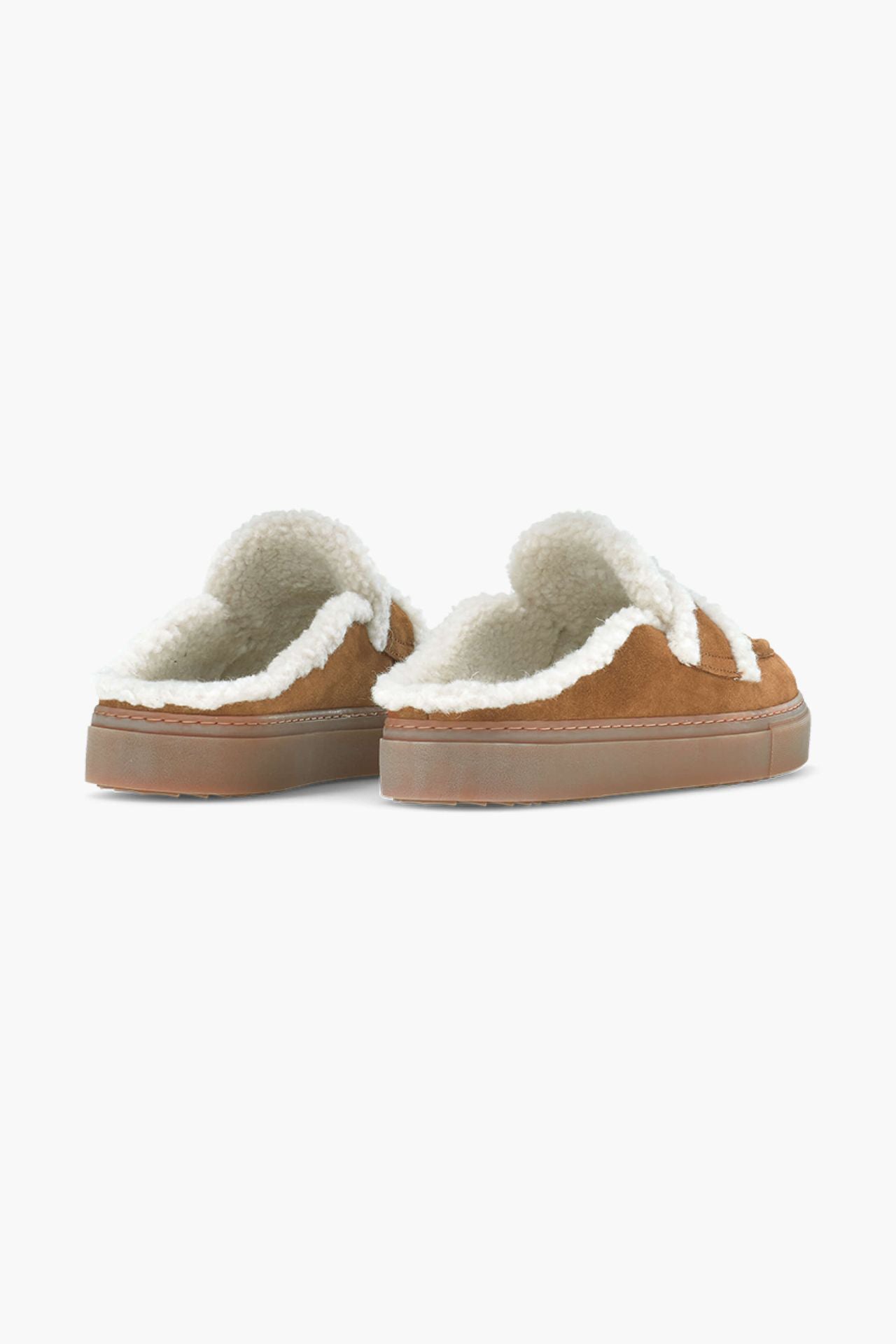Brązowe skórzane klapki zimowe Mule Wool Sand