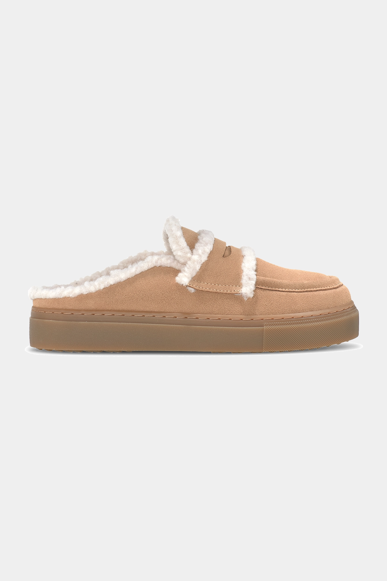 Beżowe skórzane klapki zimowe Mule Wool Sand