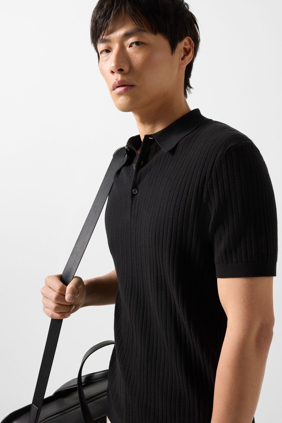 Black TOBIAS knitted polo shirt