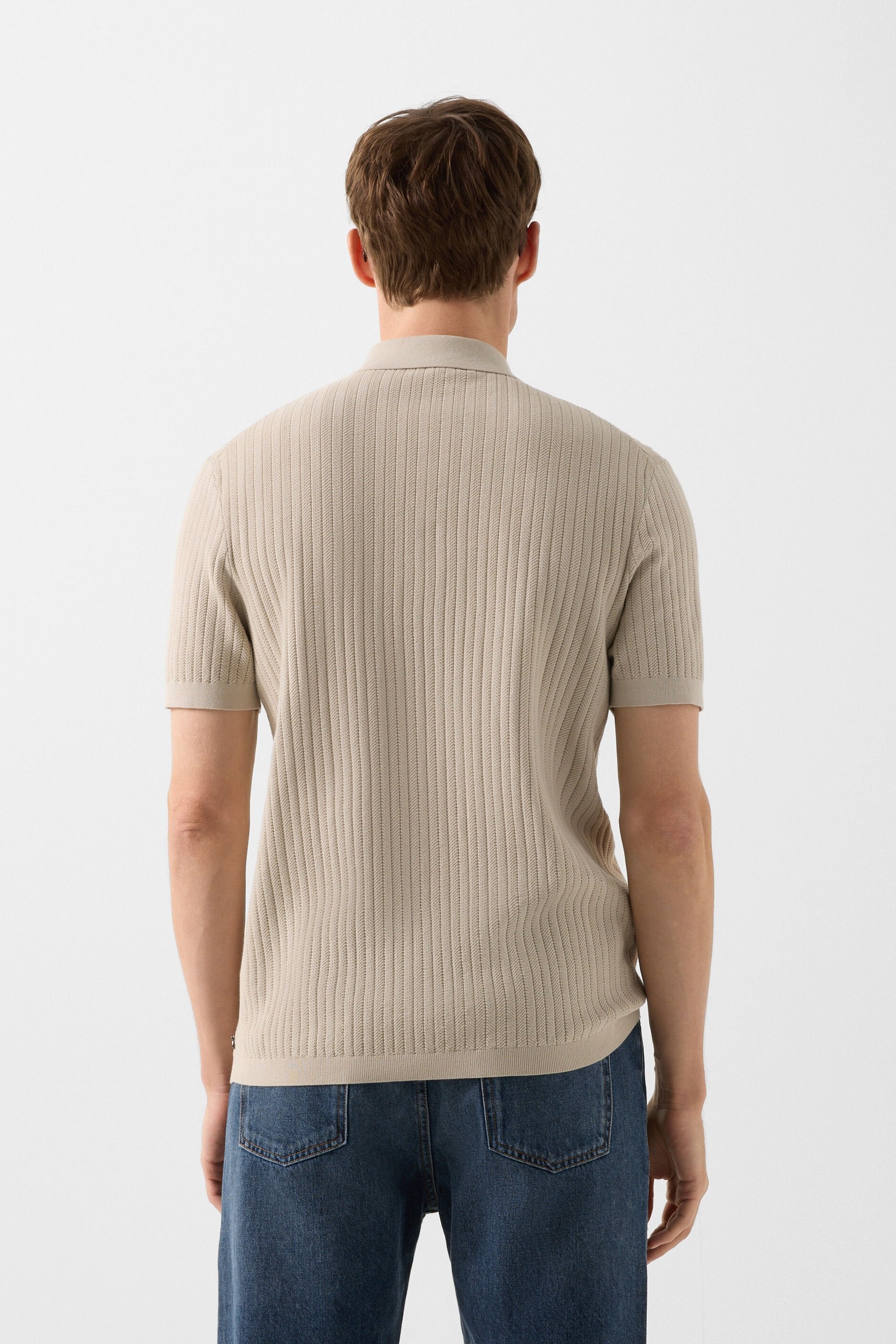 Beżowa koszulka polo z dzianiny TOBIAS