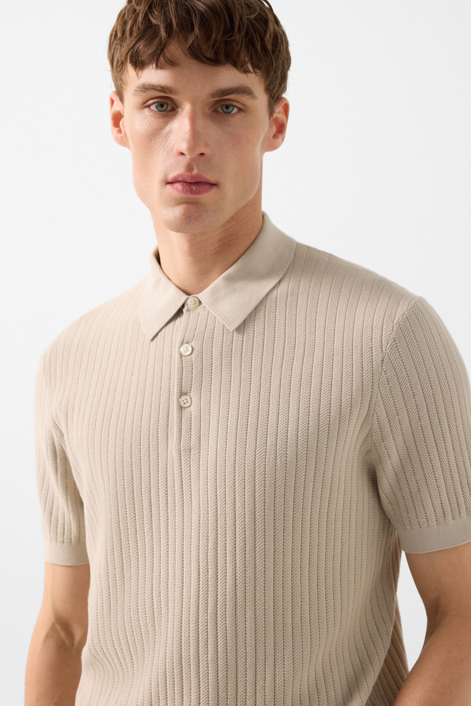 Beżowa koszulka polo z dzianiny TOBIAS