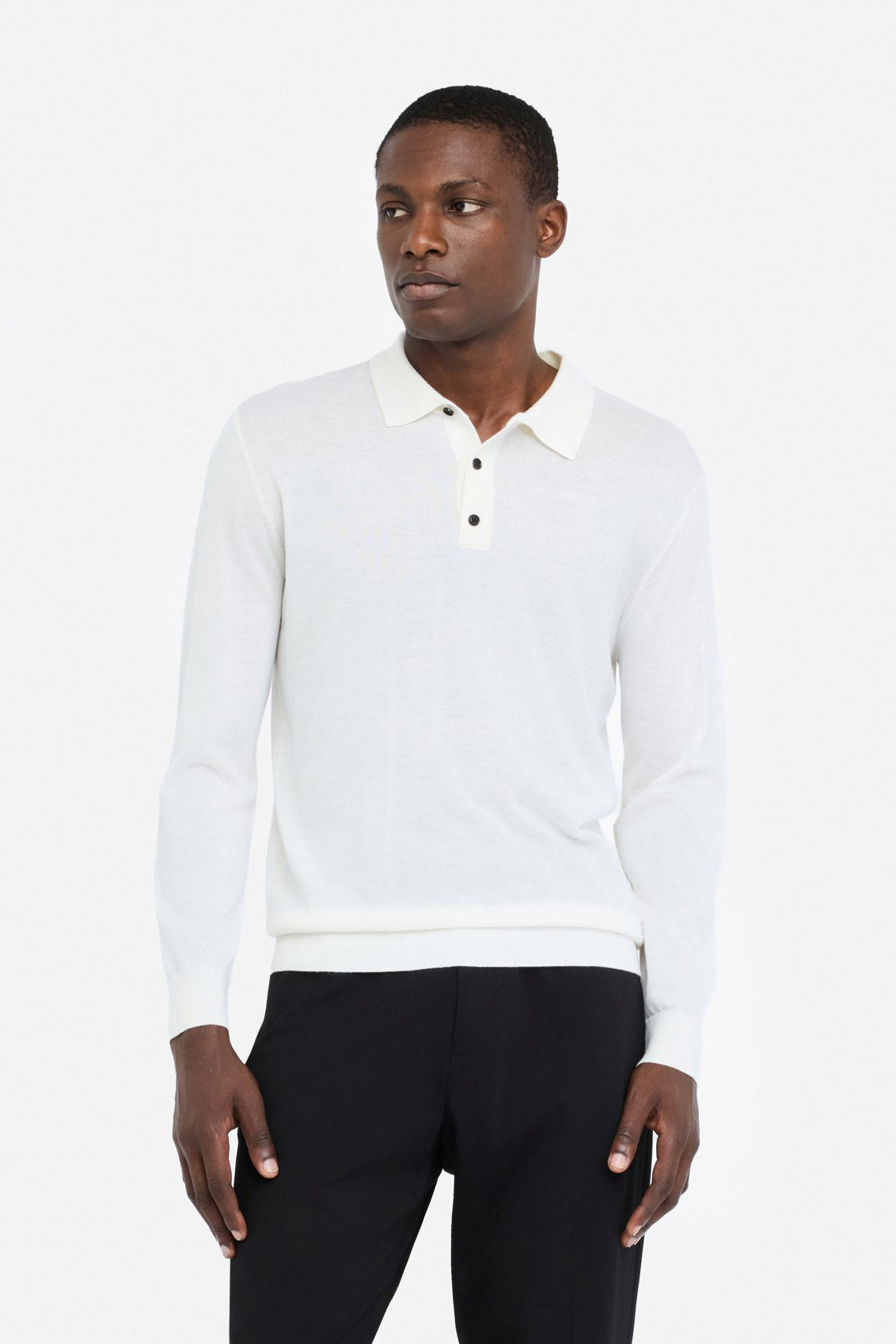White wool polo sweater