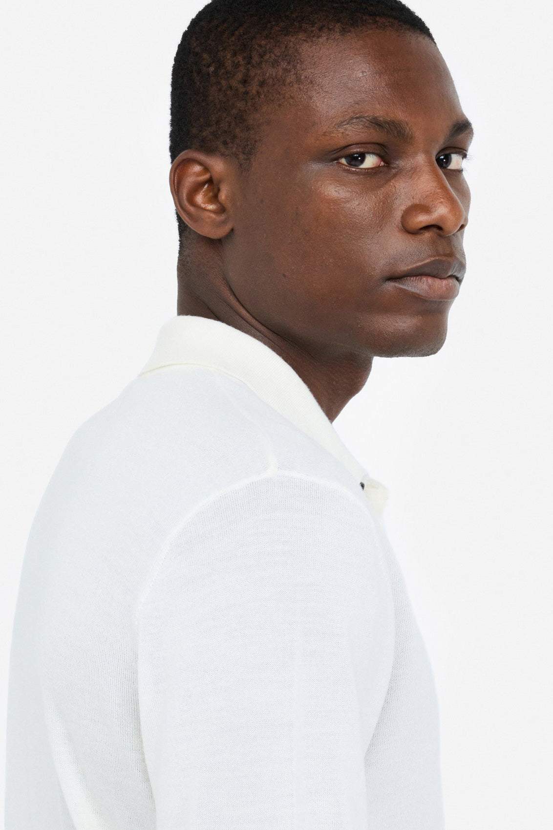 White wool polo sweater