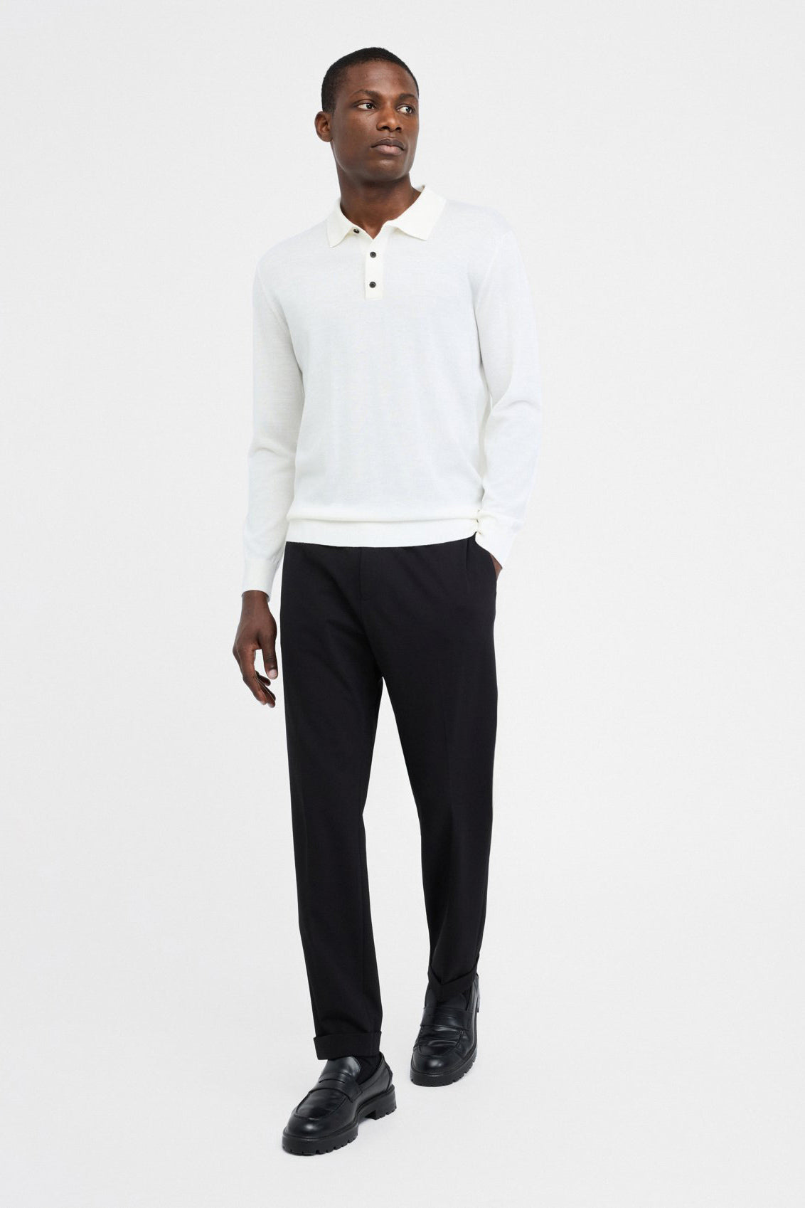 White wool polo sweater