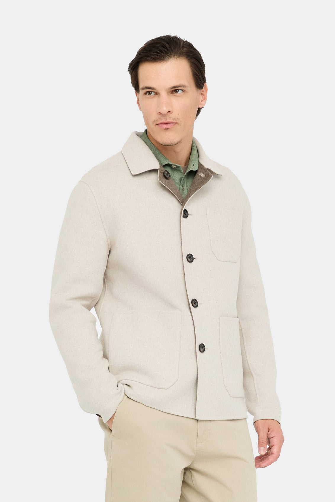 Cream and brown reversible wool jacket