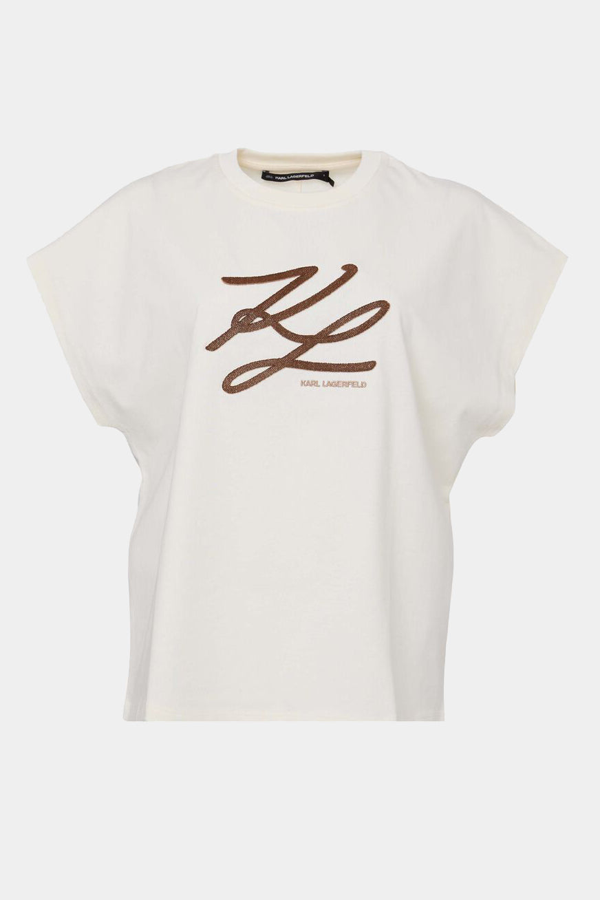 Kremowy t-shirt damski Autograph Logo