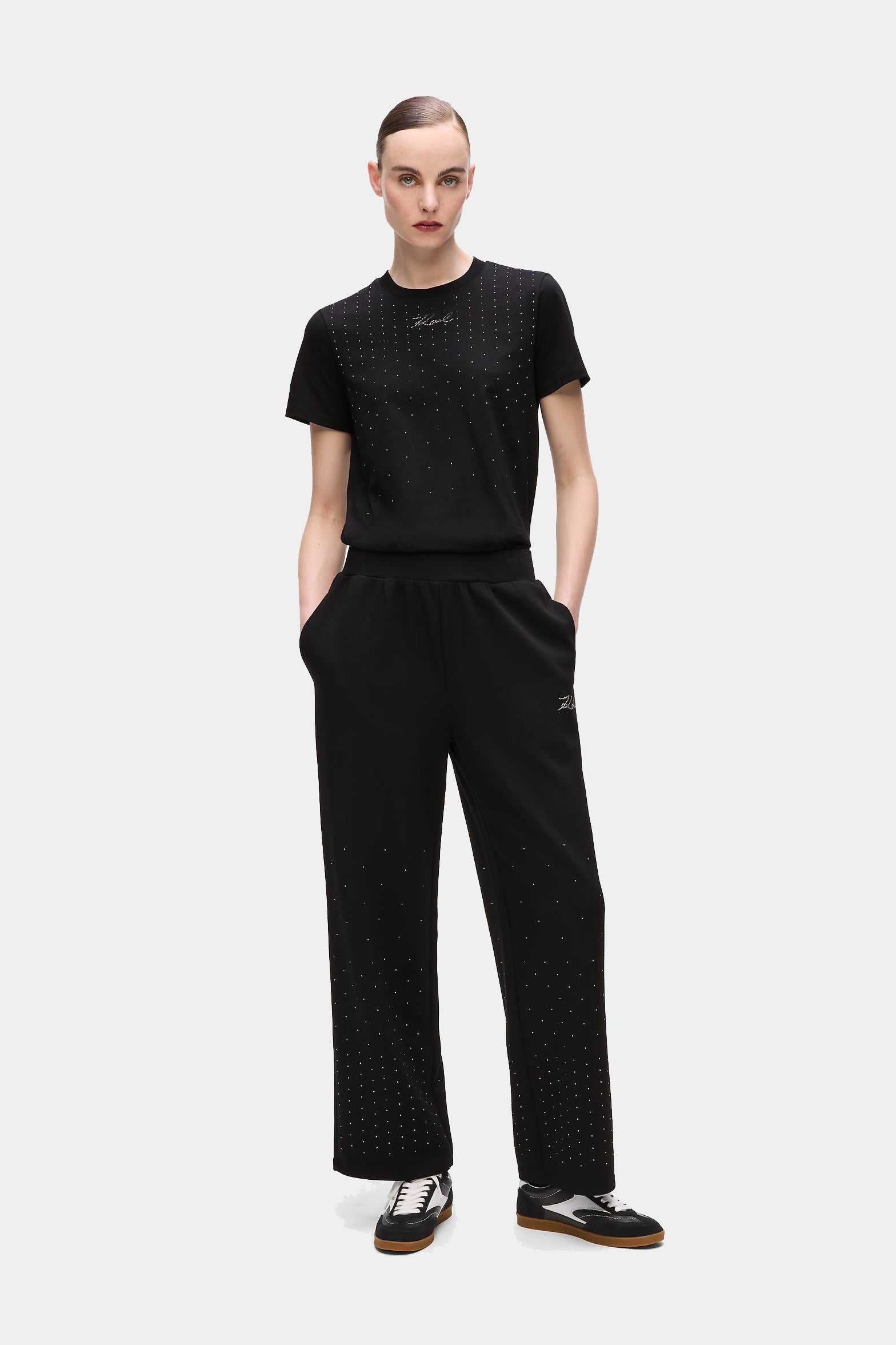 Czarne spodnie dresowe Rhinestone