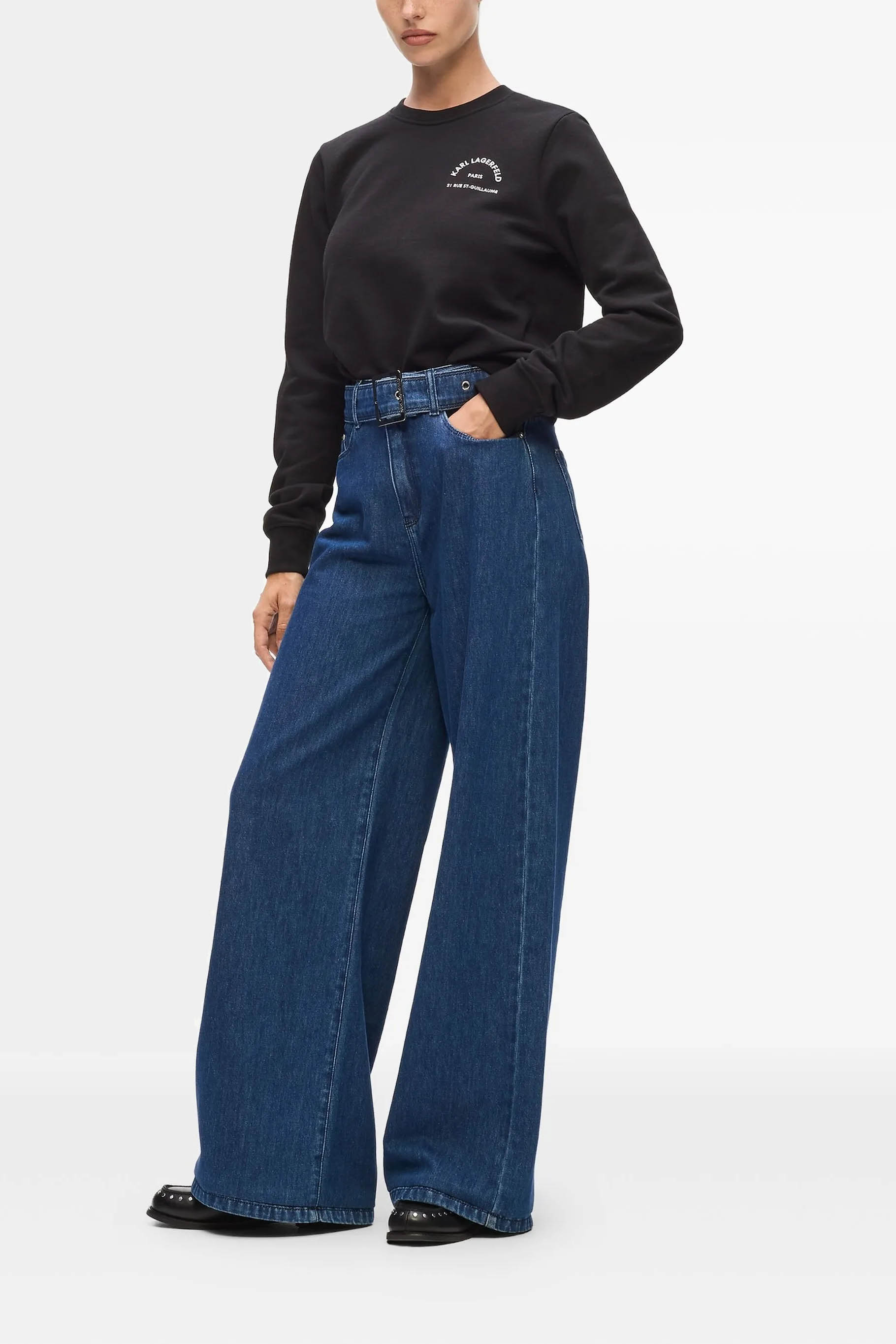 Jeansy damskie Wide Leg z paskiem